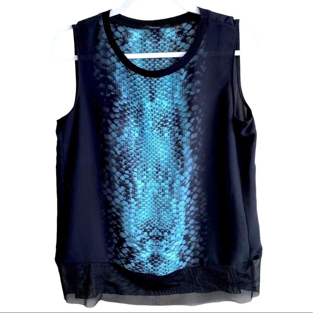 Tahari - Blue Snakeprint Chiffon/Lined Cami - Size Small